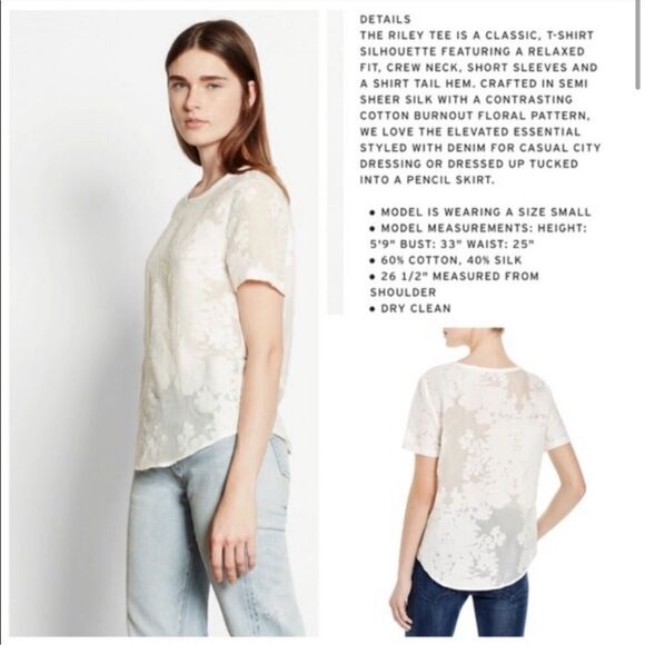 Equipment Riley Tee Silk Sheer Floral Blouse Top NEW in White Small Short Sleeve - Picture 3 of 9